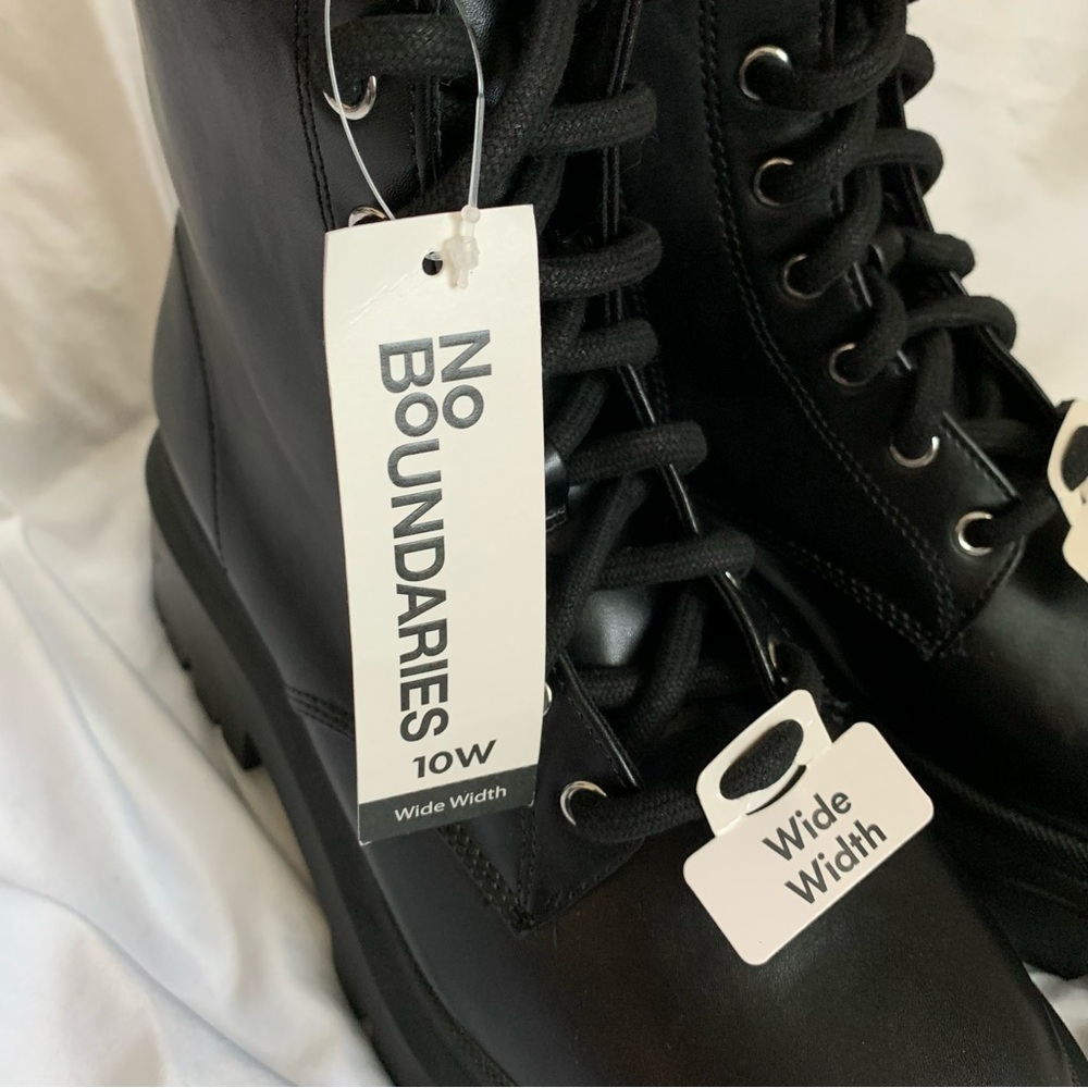Combat Boots Black Platform Wide Lace Zip Chunky NWT No Boundaries 10 Wide - Picture 8 of 10